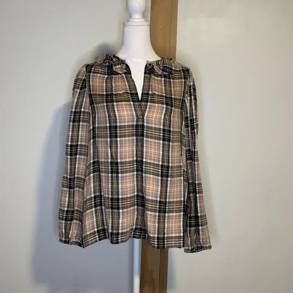 Point Sur J. Crew plaid long sleeve button down flannel shirt size S